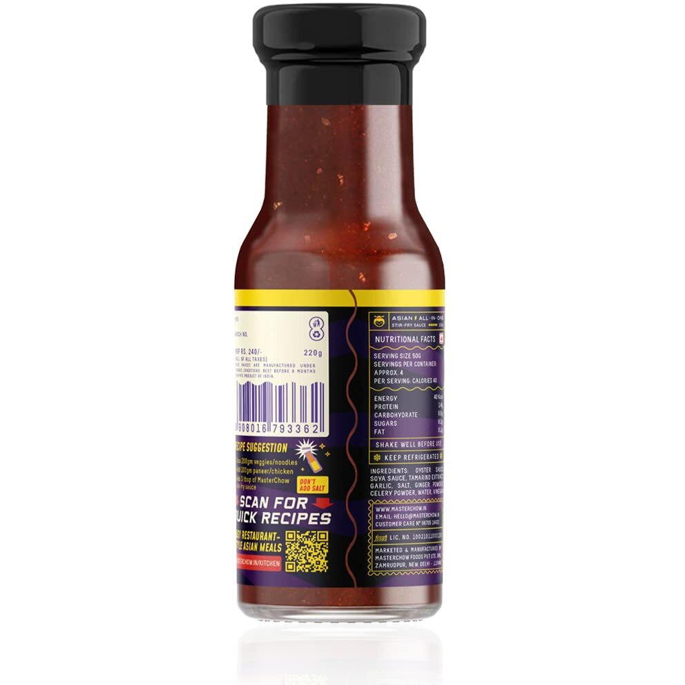 MasterChow Soy & Garlic Stir-Fry Cooking Sauce 220gms | Healthy, Low Calorie - only 40Kcal Per Serve | Non-Spicy Taste | With Real Oyster Sauce | Serves 4-5 Meals