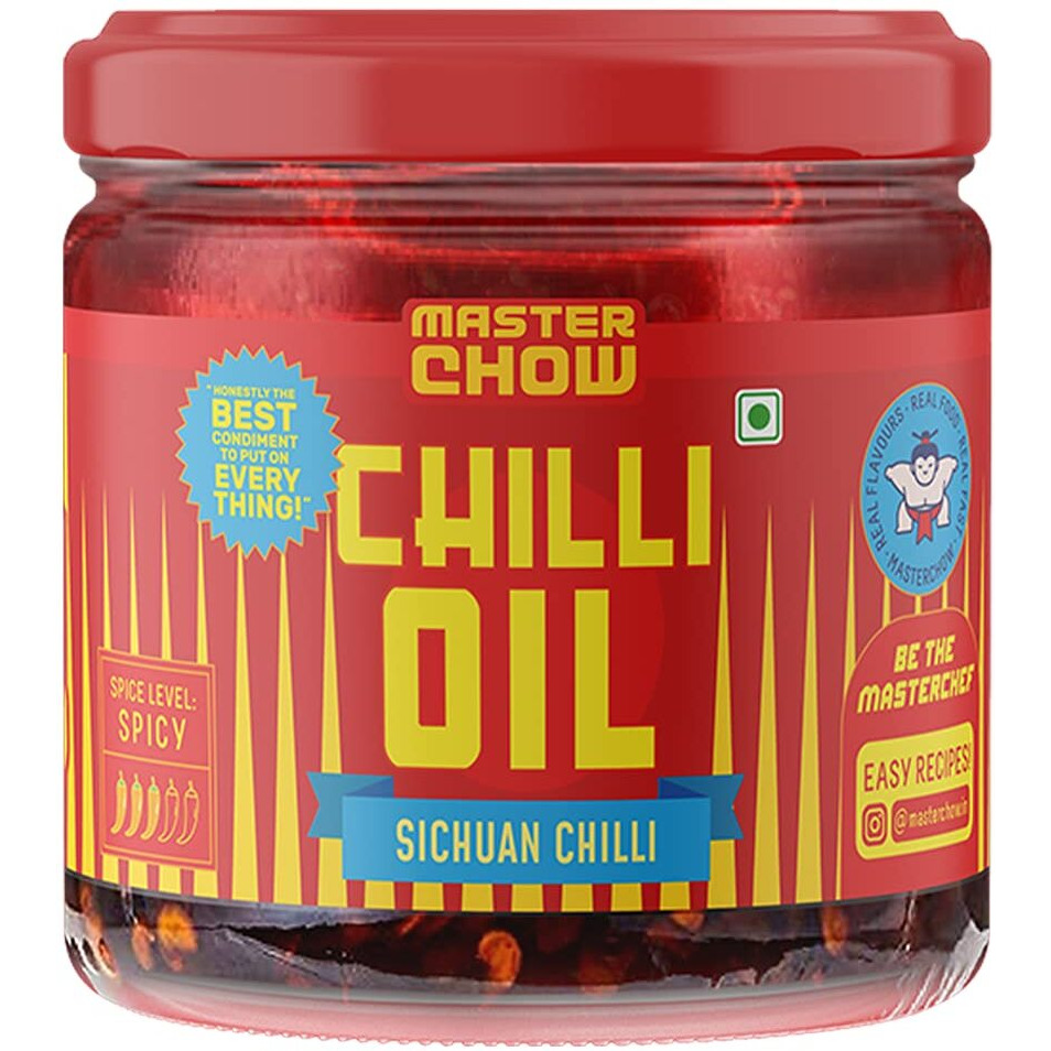 MasterChow Sichuan Chilli Oil (170 GMS) New Launch | Spicy, Crunchy, Garlicky Flavor | Made with Sichuan Peppercorns, Crunchy Garlic & Red Chillies | Gluten-Free | Eat with Momos, Pizza, Noodles