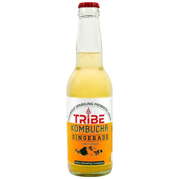 Tribe Kombucha Naturally Sparkling Probiotic Super Drink| Hibiscus & Lemon | Gut Friendly | Gluten free | Immunity Booster | Antioxidant and Hydration | Pack of 4 |210 ML