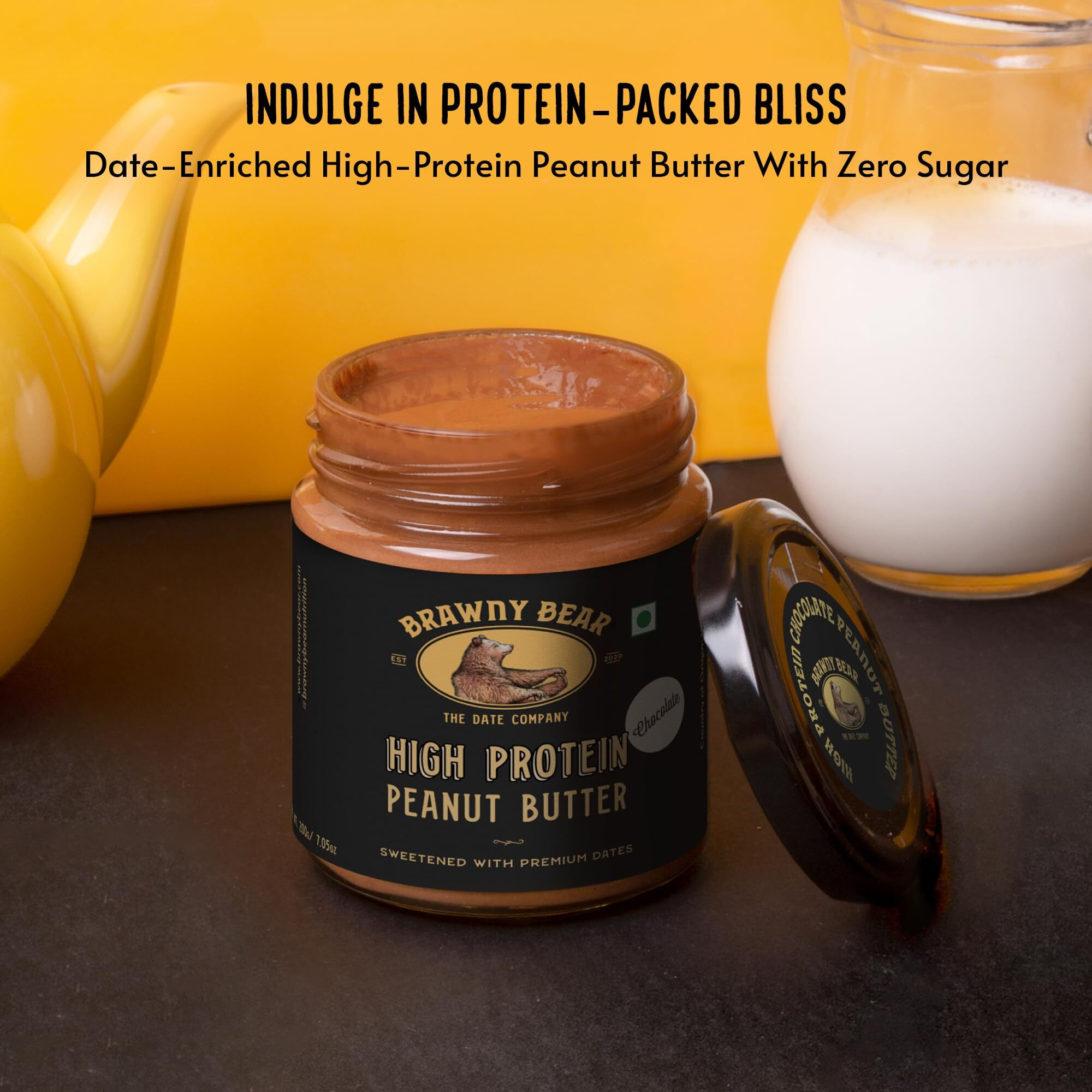 Brawny Bear High Protein Peanut Butter Chocolate Flavour, Nut Butter - 10G Protein Per Serve, 100% Natural Sweetened with Dates, Healthy Chocolate Spread with No Added Sugar, Vegan  200 gm