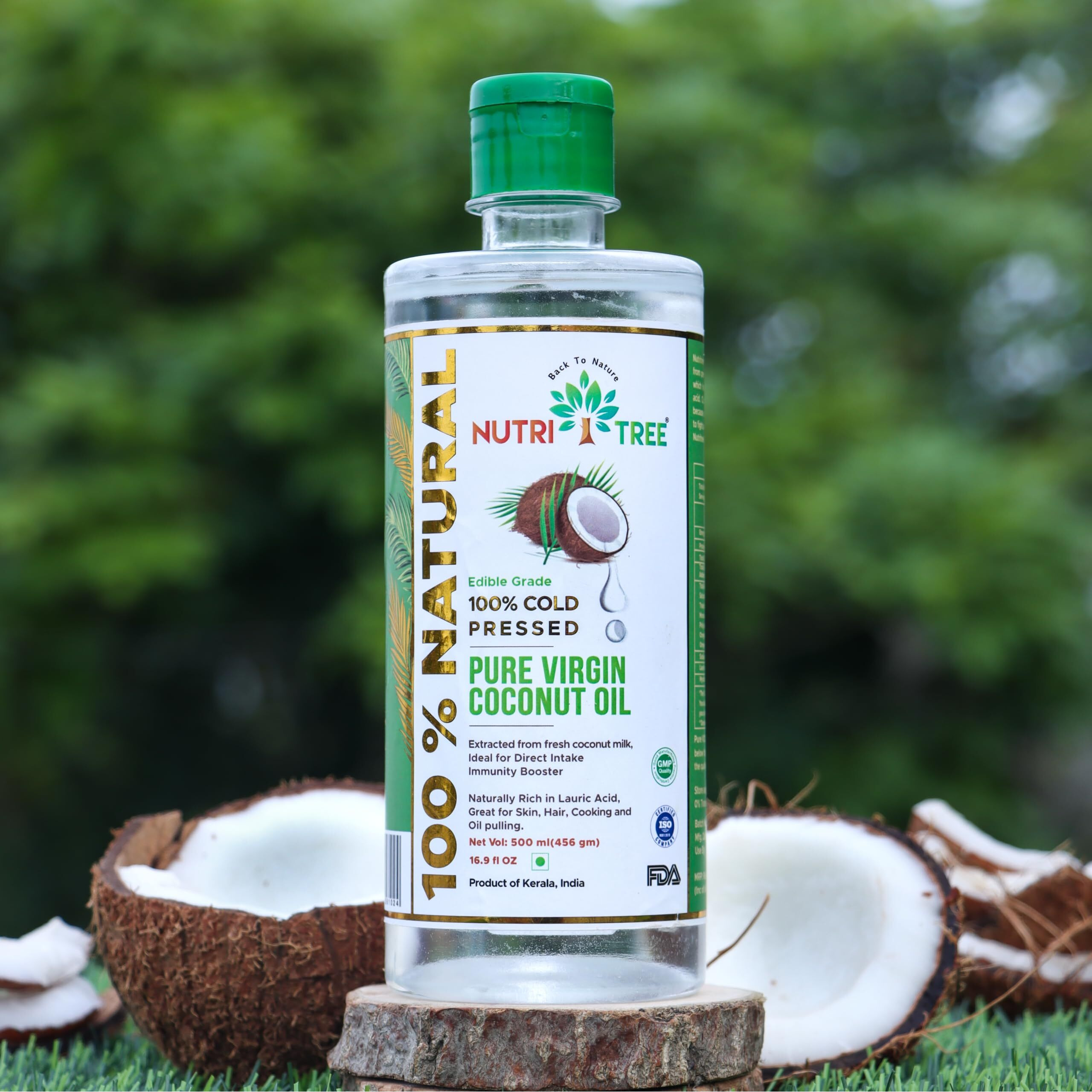 NUTRITREE Cold Pressed Pure Virgin Coconut Oil|500 Ml|Extracted From Coconut Milk|Naturally Rich In Lauric Acid|Cholesterol Free|For Skin,Baby Massage,Hair,Cooking,Oil Pulling|For Daily Consumption