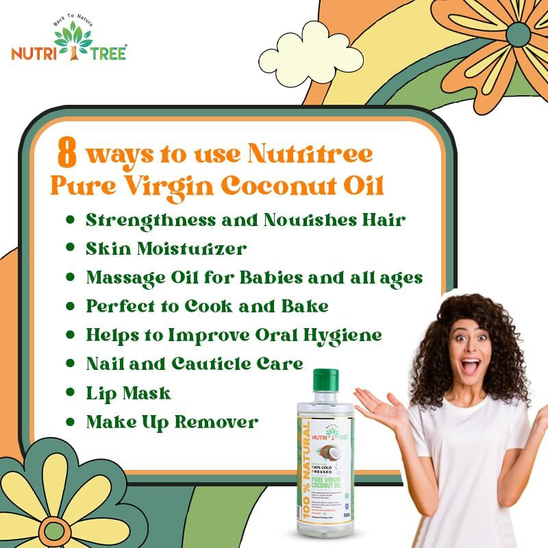 NUTRITREE 100 % Cold Pressed Pure Virgin Coconut Oil | 1 Liter |Extracted From Coconut Milk |100% Naturally Rich In Lauric Acid | Great For Skin, Baby Massage, Hair, Cooking, Oil Pulling