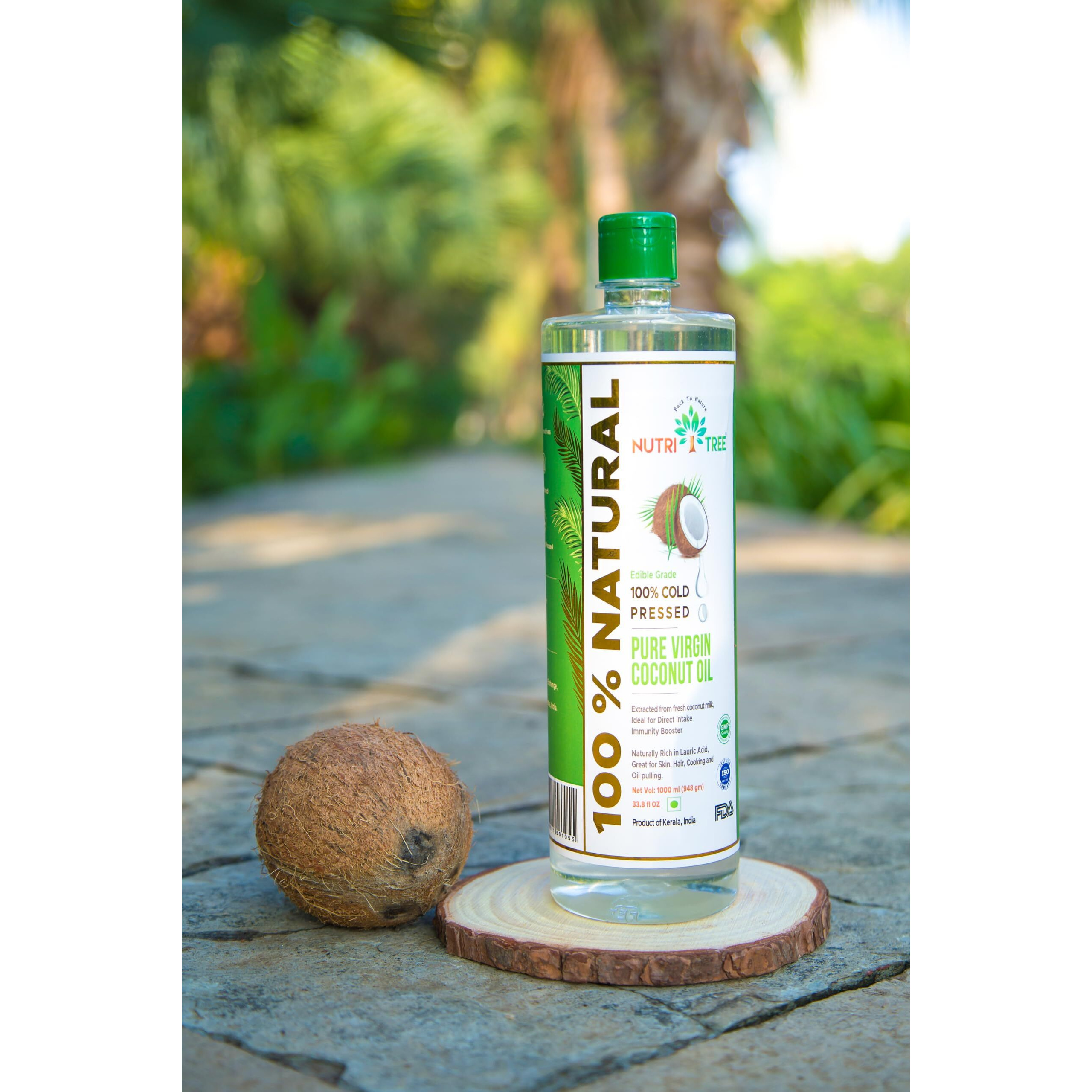 NUTRITREE 100 % Cold Pressed Pure Virgin Coconut Oil | 1 Liter |Extracted From Coconut Milk |100% Naturally Rich In Lauric Acid | Great For Skin, Baby Massage, Hair, Cooking, Oil Pulling