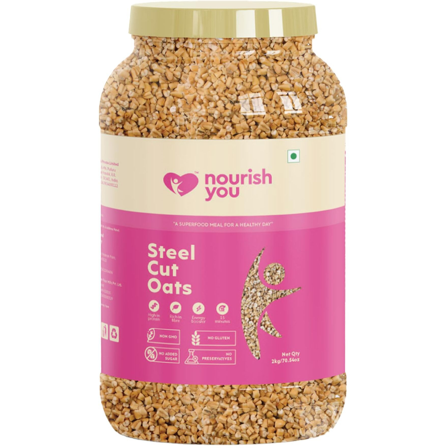 Nourish You Steel Cut Oats 2kg - 100% Wholegrain Oats | Breakfast Cereal for Weight Management | Diet Food | Rich in Fibre and Protein
