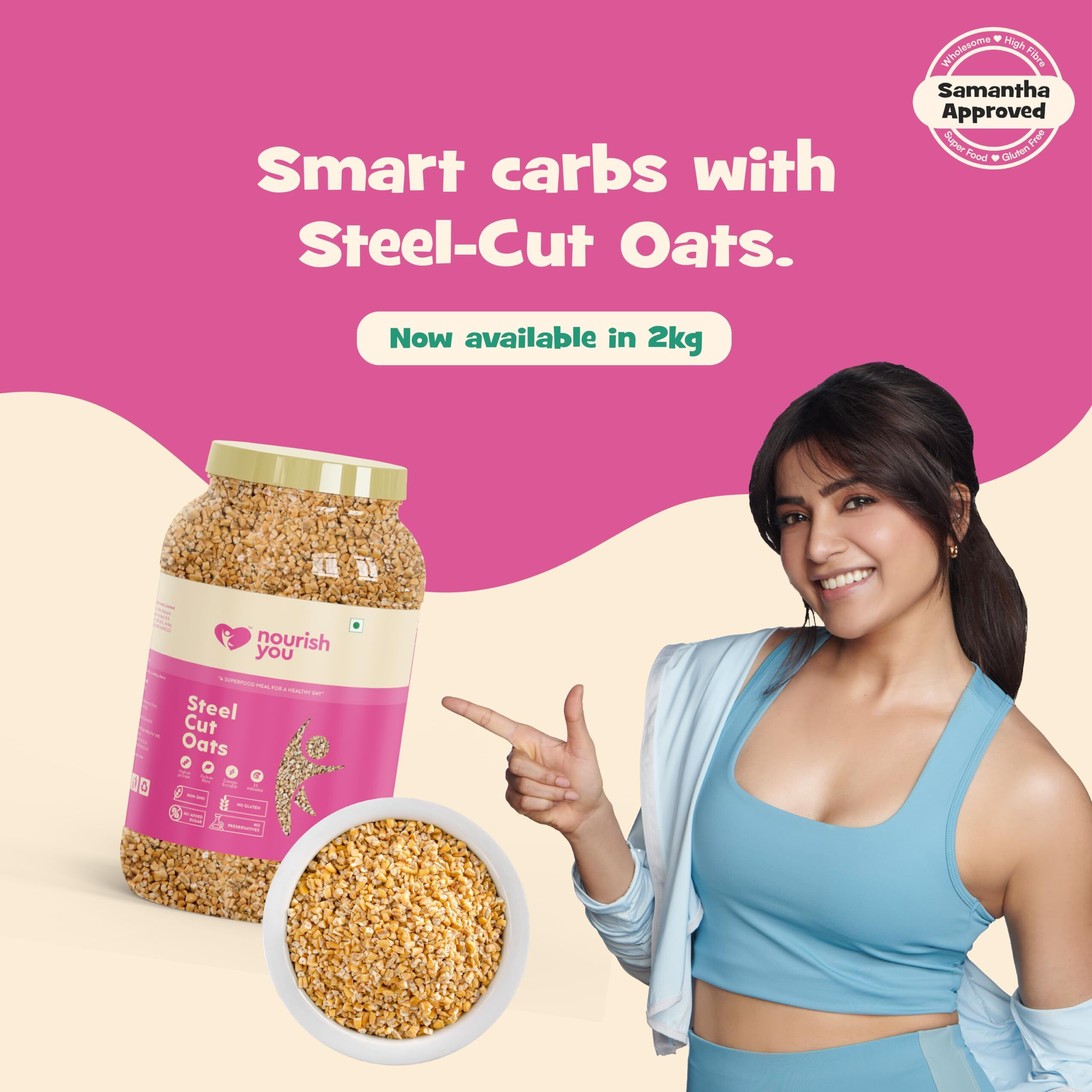 Nourish You Steel Cut Oats 2kg - 100% Wholegrain Oats | Breakfast Cereal for Weight Management | Diet Food | Rich in Fibre and Protein