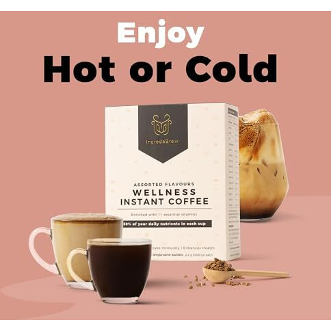 IncredaBrew Assorted Flavours Wellness Instant Coffee Powder - 20 Cups, Vitamin Rich Flavoured Coffee | 4 Flavours x 5 Instant Coffee Sachets (2.2g each) for Milk/Black Coffee, Hot/Cold Coffee
