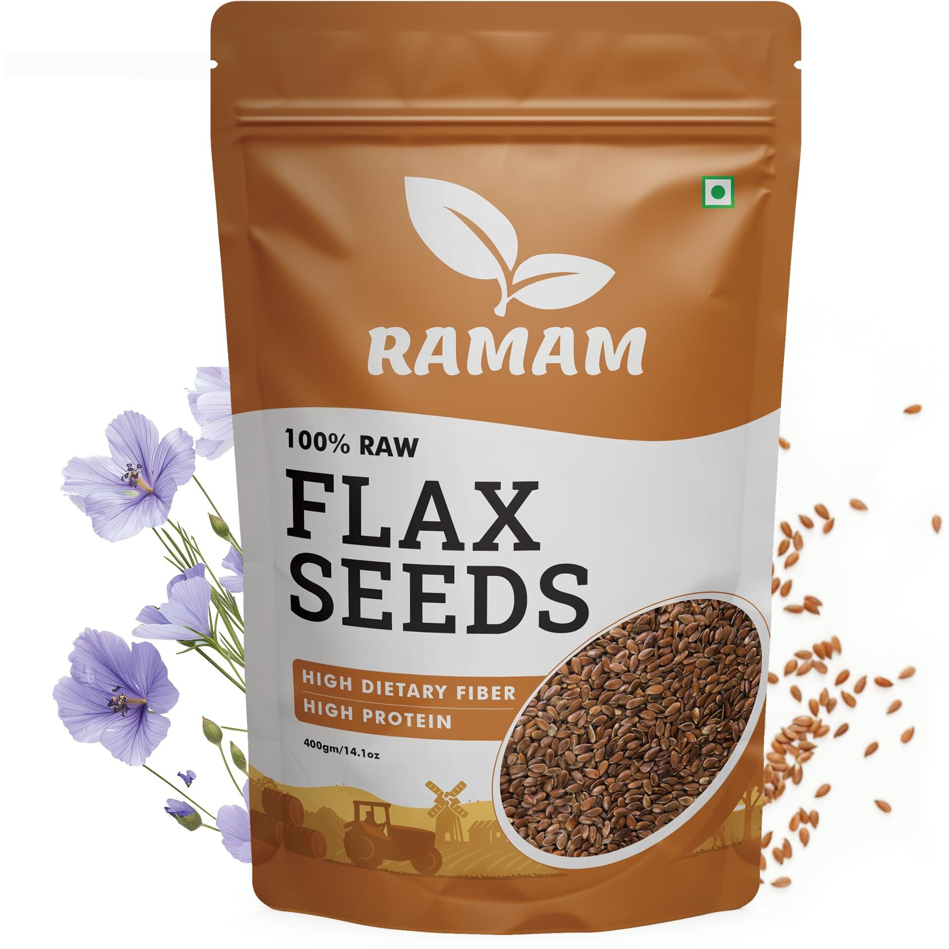 New Ramam Flax Seeds 400gm | Natural Raw Flax seeds for Eating | High Dietary Fiber | Rich in Magnesium |Helps in Manage Blood sugar levels & Heart Health | Helps in Hair Growth| Alsi Seeds- 400gm
