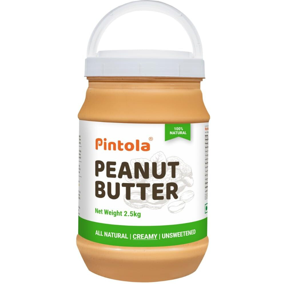 Pintola All Natural Peanut Butter Creamy 2.5kg | Smooth | Unsweetened | 30g Protein | Gluten & Cholesterol Free, Vegan Peanut Butter, Nut Butter, High in Protein Spread, 100% Pure Roasted peanuts butter