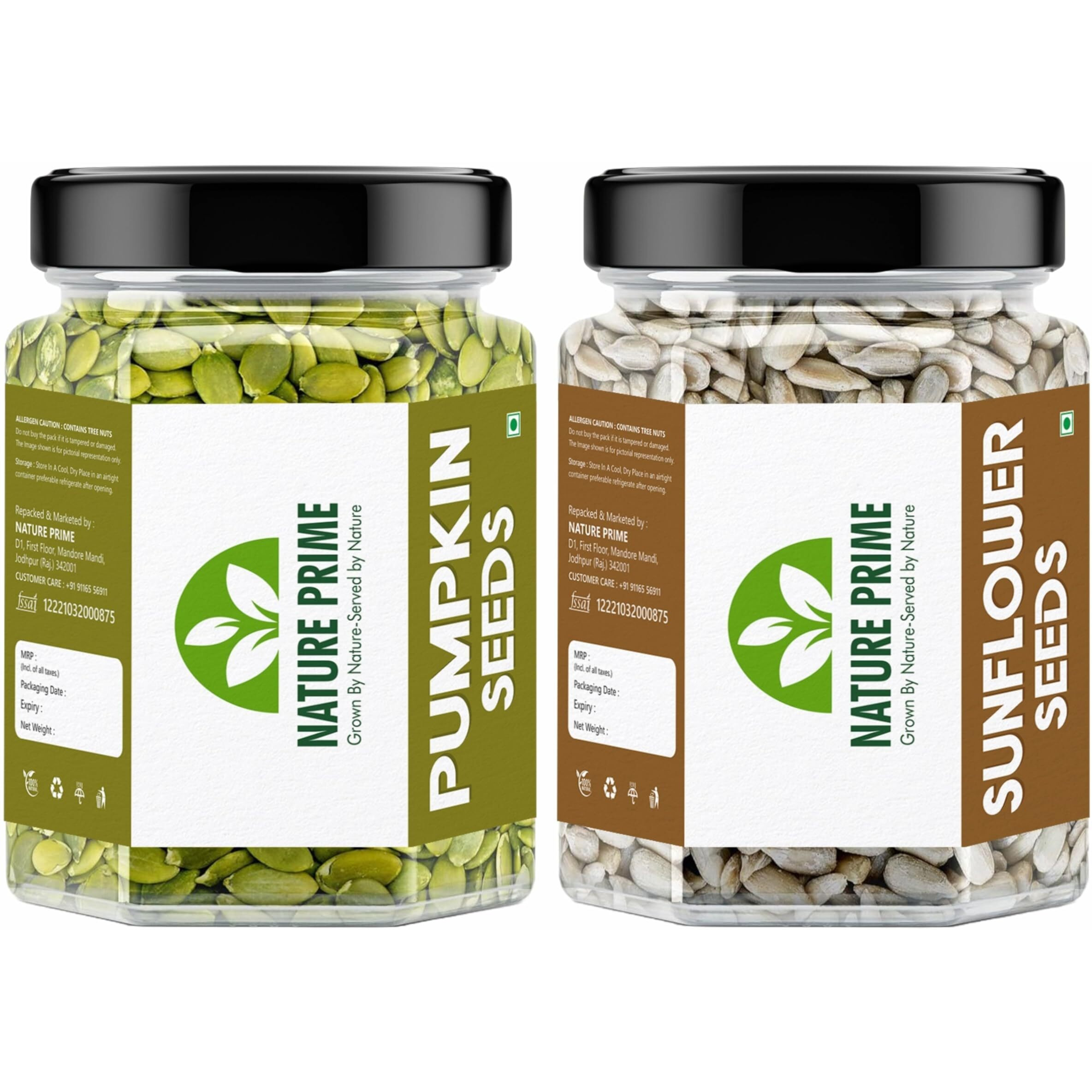 Nature prime Raw Pumpkin Seeds - 250g and Sunflower Seeds - 250g for Eating. Protein and Fibre Rich Food For Immunity Booster Diet Pack (JAR Pack) (250g+250g)