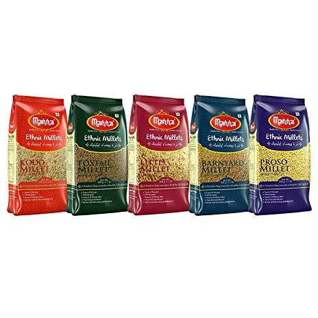 Manna Millets 2.5Kg Combo Pack of 5, Unpolished Millets, Siridhanya, Certified Low GI, Little 500g, Kodo 500g, Foxtail 500g,Barnyard 500g,Proso 500g, Natural Grains 500g