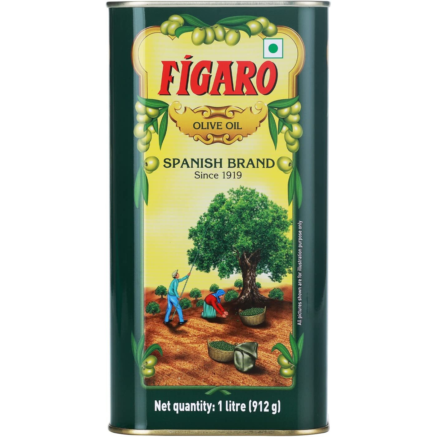 Figaro Olive Oil- Pure Olive Oil-Daily Cooking Oil- Perfect for Indian Dishes- Curries, Gravy- Imported from Spain- 1L Tin