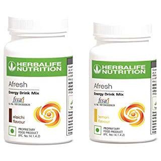 Herbalife 2 Afresh Energy Drink Mix | Lemon and Elaichi Flavor | Each 50 GM Men and Women in Pack of 2