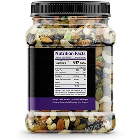 Nature Prime 100% Natural Premium Mix Dry Fruits 500Gm with Almonds | Cashew | Kishmish | Apricot | Black Raisins | Dried Kiwi | Nuts and Dry Fruits 500Gm (Jar pack)