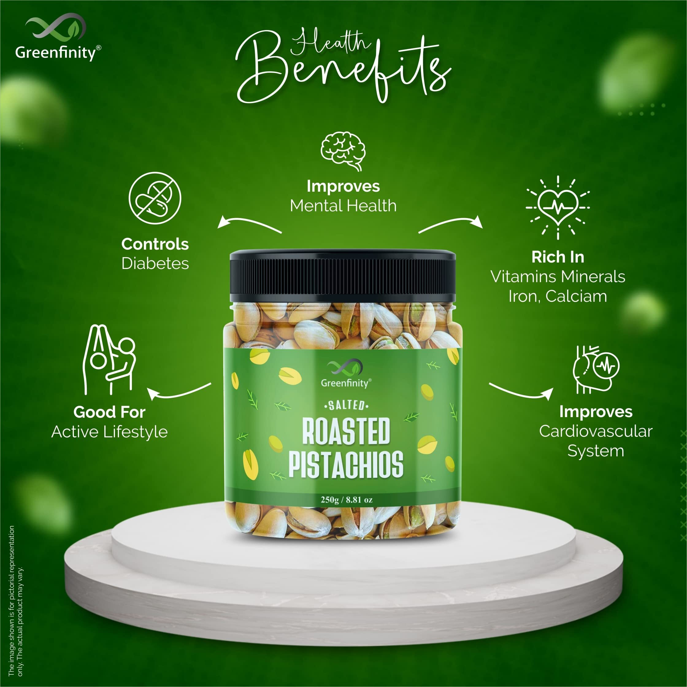 GreenFinity Dry Fruits Combo Pack of Almonds, Cashews, Raisin, Roasted Pistachio (Jar Pack) (250g * 4) 1Kg, Hampers for Employees, Dry Fruits Gift Pack and Dry Fruits for Family.