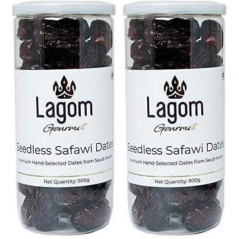 Lagom Gourmet Seedless Safawi Dates 1 Kg | Saudi Arabia Dates | All Natural | No Preservatives | No Added Sugar | Gluten Free Vegan Plant Based Non Gmo Dates Dry Fruits Khajur| Khejur