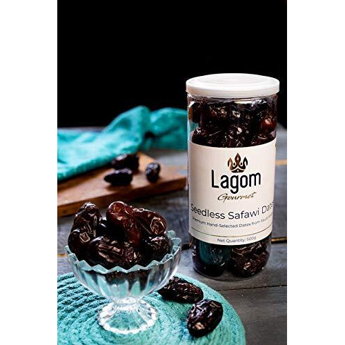 Lagom Gourmet Seedless Safawi Dates 1 Kg | Saudi Arabia Dates | All Natural | No Preservatives | No Added Sugar | Gluten Free Vegan Plant Based Non Gmo Dates Dry Fruits Khajur| Khejur