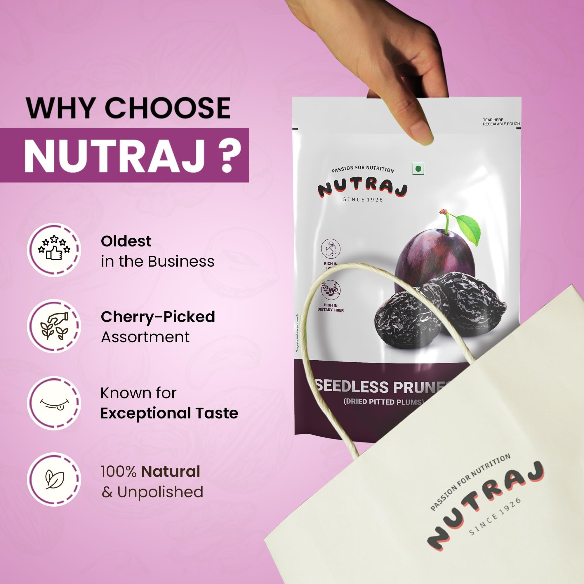 Nutraj California Prunes (Aalobukhaara) 400 Gram (200 Gram X 2) Pouch Dried Seedless | Delicious Pitted Prunes | Seedless Plums