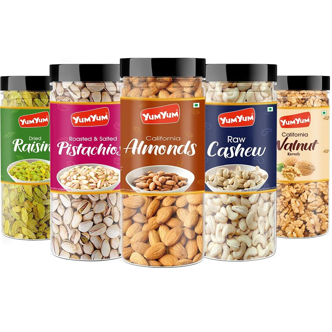 YUM YUM Dry fruits combo pack of 5 Healthy Badam, Kaju, Pista, Kishmish & Akhrot 750g - Almonds, Cashews, Pistachios, Raisins, Walnuts