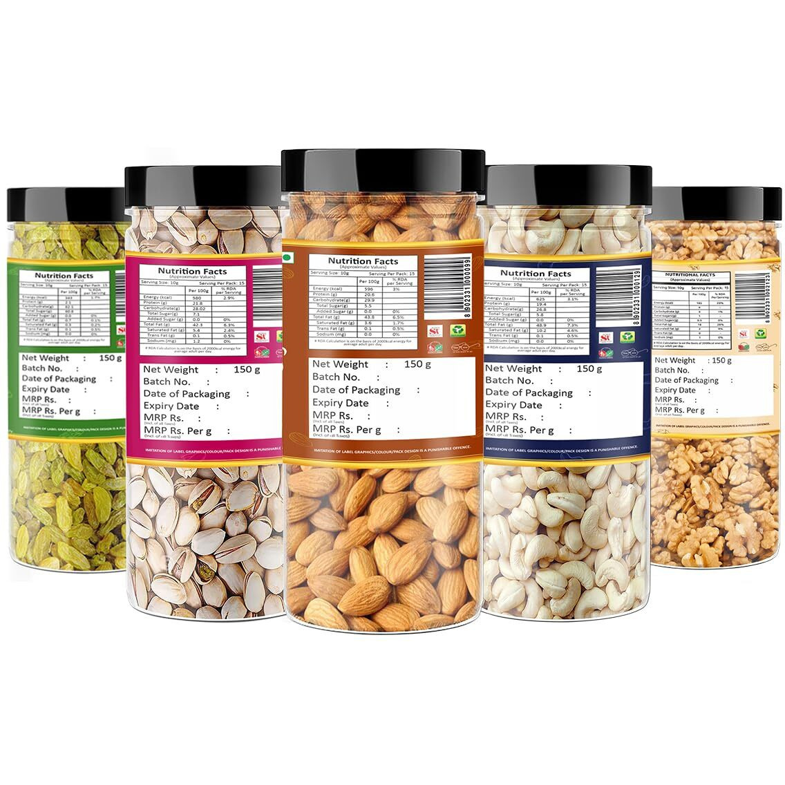 YUM YUM Dry fruits combo pack of 5 Healthy Badam, Kaju, Pista, Kishmish & Akhrot 750g - Almonds, Cashews, Pistachios, Raisins, Walnuts
