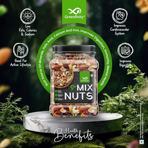 GreenFinity Healthy Nutmix 500g | Jar Pack | Dried Almonds, Black Raisins, Cashewnuts, Cranberries, Green Raisins, Walnut Kernels & Many More.