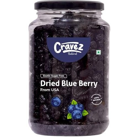 Cravez Dried Blueberries - 500g, Sweet Berries | Dried Fruits | Rich in Calcium, Vitamin K | Healthy Skin | Boost Immunity | Vegan, Non-GMO, Preservative-Free | Blueberry Snacks