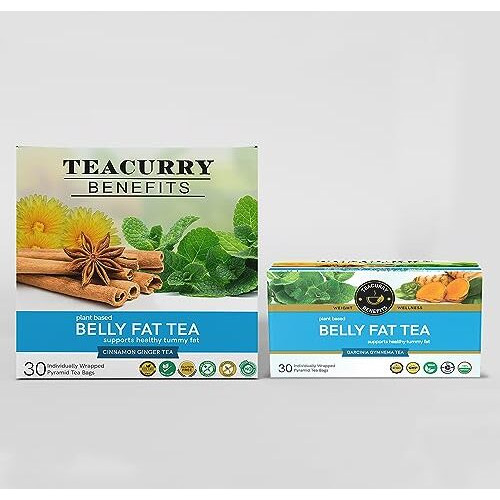 TEACURRY Belly Fat Tea (30 Tea Bags, 1 Month Pack) - Helps to lower the Belly Fat, Manage Weight | Herbal Tea For Men and Women