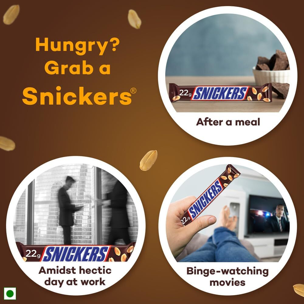 Snickers Peanut Filled Chocolate Bar | Loaded with Delicious & Nutritious Roasted Peanuts, Nougat & Caramel | Nutty Chocolate Treat for Sharing | 22G | Pack of 32, 800 Gm