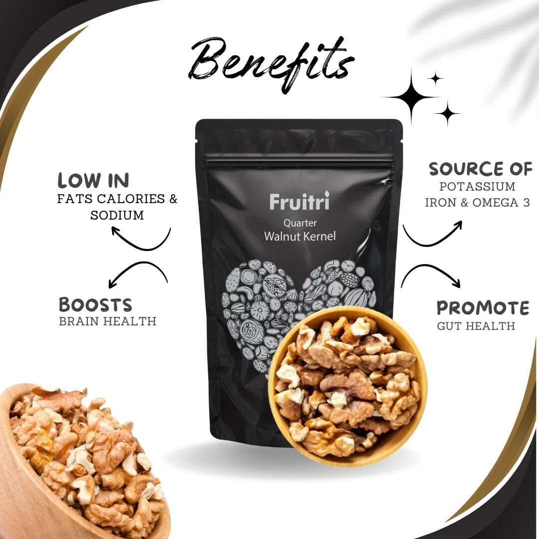 Fruitri Light Broken walnuts 1kg without shell | Akhrot Giri | No Shells, All Flavor | Perfect for Snacking & Baking | Walnut kernels dry fruit value pack