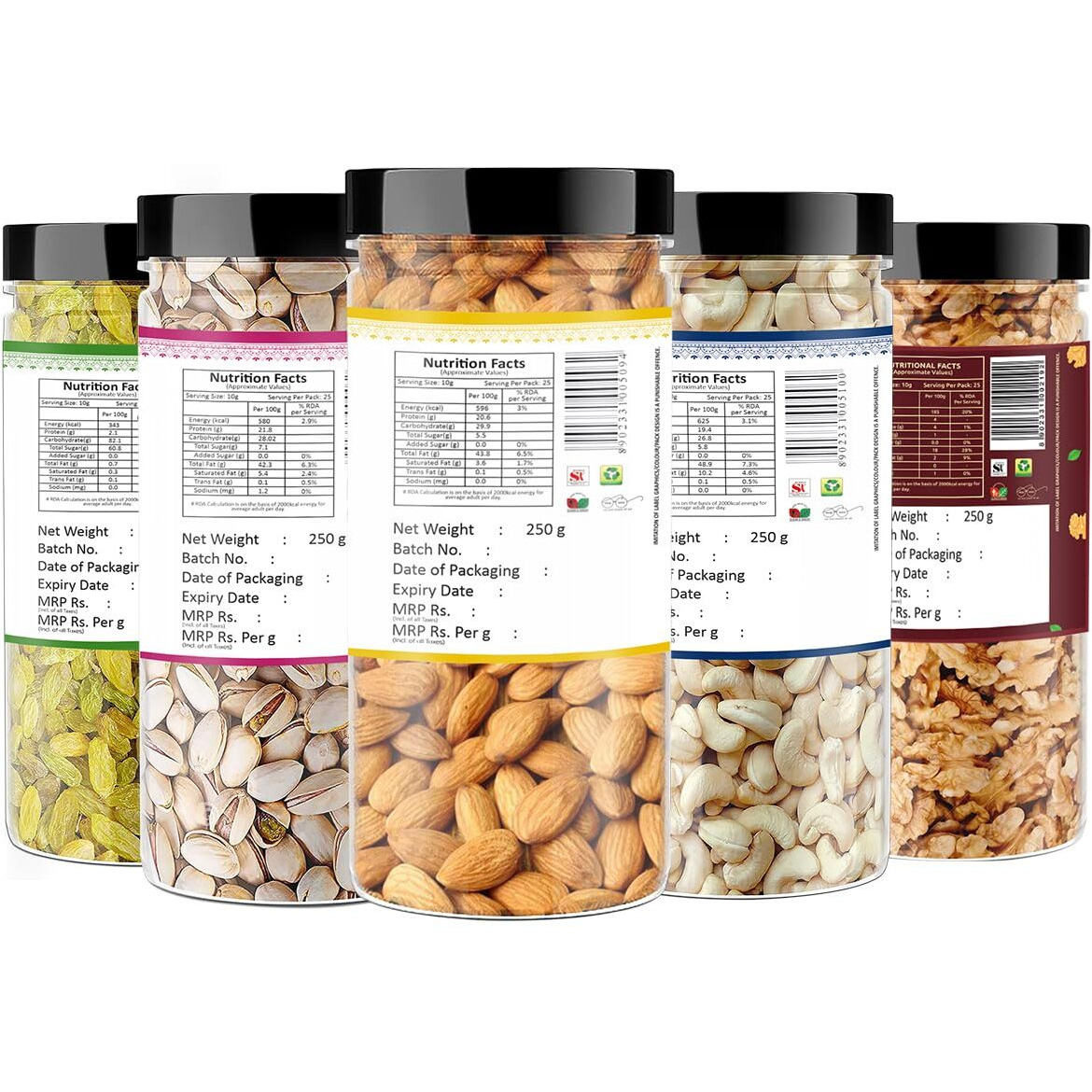 YUM YUM Dry fruits combo pack of 5 Healthy Badam, Kaju, Pista, Kishmish, Akhrot 1.25 KG- Almonds, Cashews, Pistachios, Raisins, Walnuts