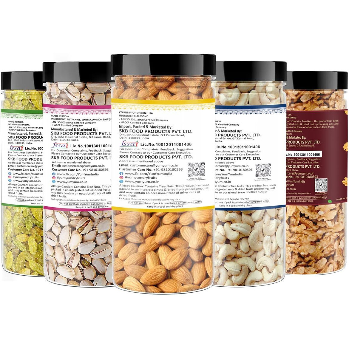 YUM YUM Dry fruits combo pack of 5 Healthy Badam, Kaju, Pista, Kishmish, Akhrot 1.25 KG- Almonds, Cashews, Pistachios, Raisins, Walnuts