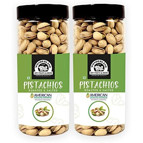 Wonderland Foods Dry Fruits | American California Roasted & Salted Jumbo Pistachios (Pista) 1Kg (500gX2) Jar Combo Pack | Super Crunchy & Delicious Healthy Snack | Vitamins & Minerals Rich