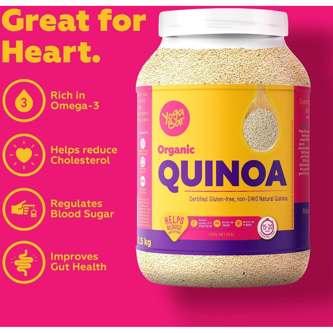 Yogabar Organic Quinoa 2 Kg | Certified Gluten Free Organic Quinoa | Weight Loss alternative to Rice and Wheat | High In Iron & Fibre | 100% Vegan & No Preservatives