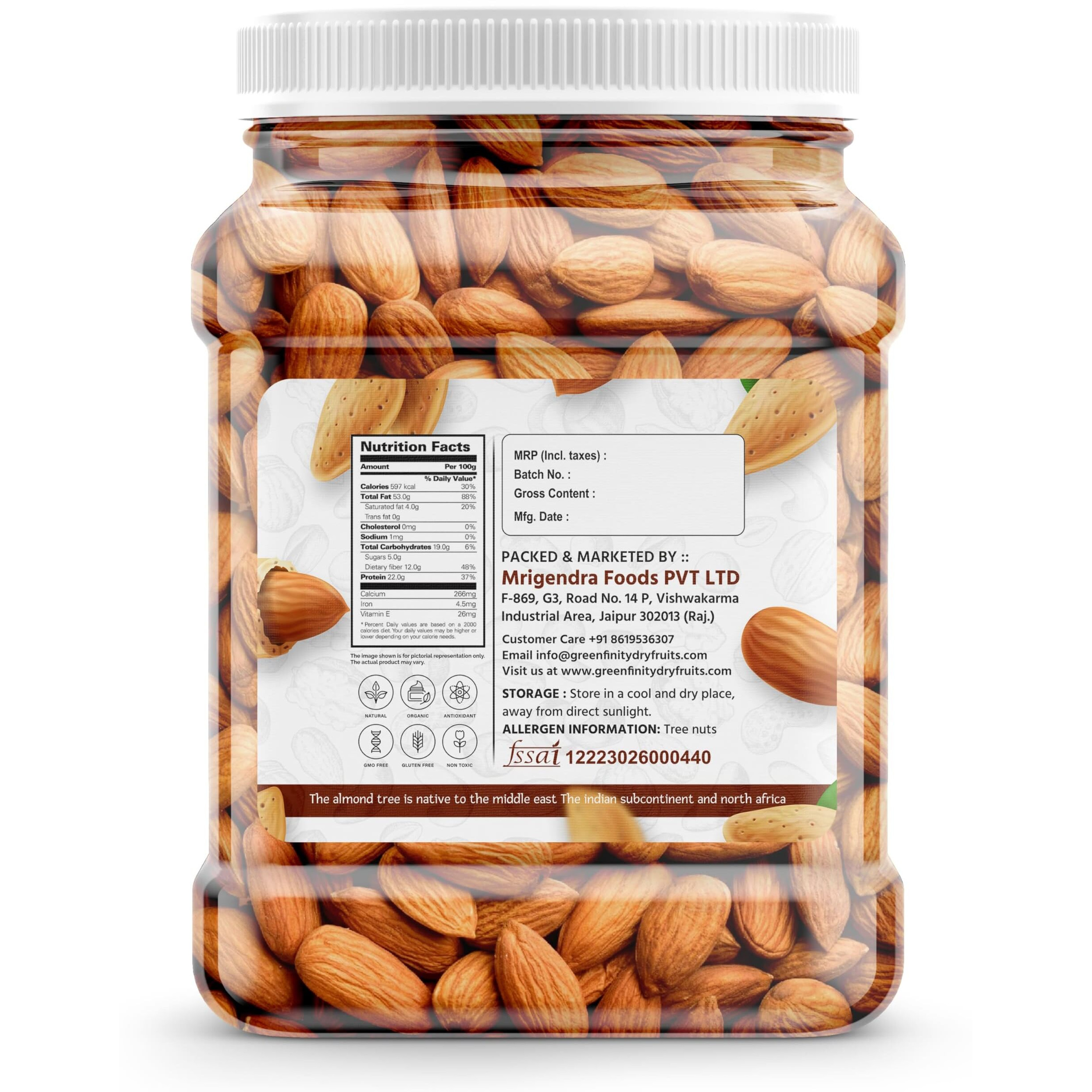 Organic Nuts Whole 100% Natural Premium Californian Almonds Value Pack Pouch, 500g