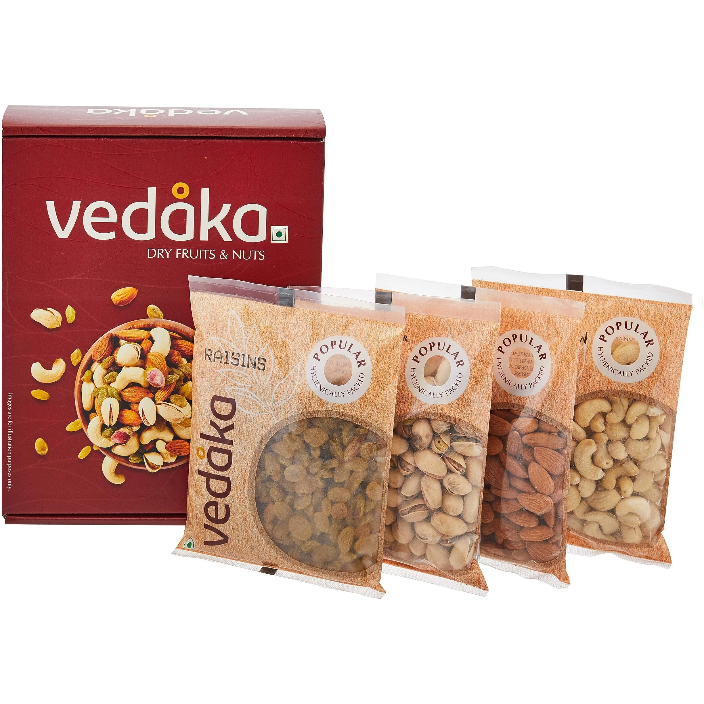 Amazon Brand - Vedaka Premium Dry Fruits Combo | Almonds, Raisins, Cashews and Pista | (4 X 200 Gm) | Kaju, Kishmish, Pista & Badam Combo |