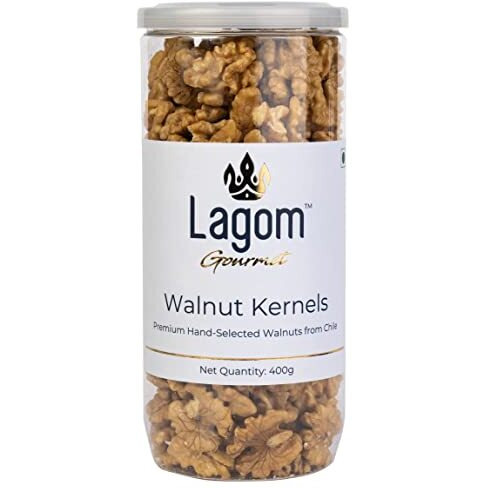 Lagom Gourmet Chilean Walnut Kernels 400g | All Natural | No Preservatives | No Additives | Gluten Free | Vegan | Plant Based | Non GMO | Walnuts Dry Fruit | Walnuts Without Shell | Akhrot Giri