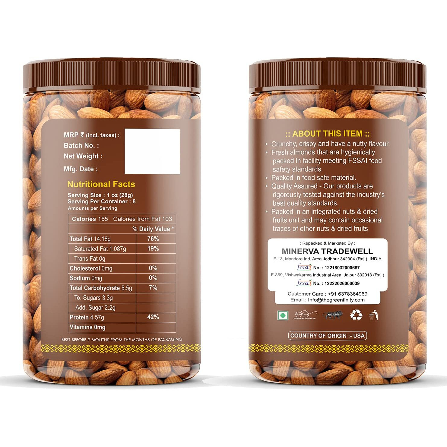 Greenfinity Dry Fruit Combo (Almonds, Cashews, Roasted Pistachios, Green Raisins - 250g, Walnuts Without Shells - 175g) Set of 1.175KG