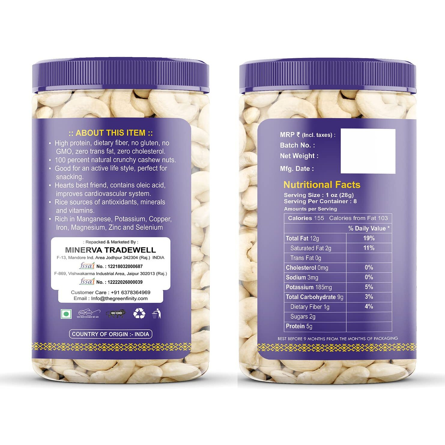 Greenfinity Dry Fruit Combo (Almonds, Cashews, Roasted Pistachios, Green Raisins - 250g, Walnuts Without Shells - 175g) Set of 1.175KG
