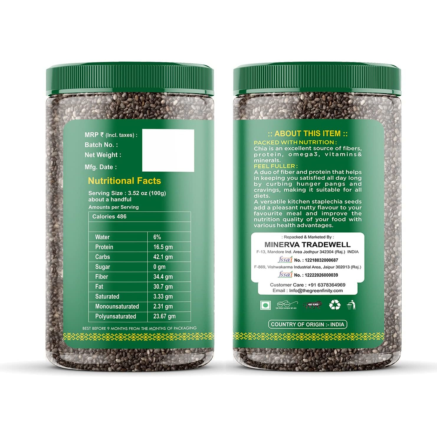 GreenFinity Raw Pumpkin - 200g, Sunflower - 200g, Flax - 250g, Chia Seeds - 250g | Immunity Combo | All Premium.