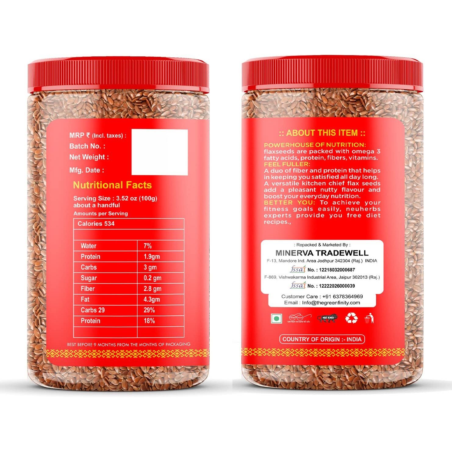 GreenFinity Raw Pumpkin - 200g, Sunflower - 200g, Flax - 250g, Chia Seeds - 250g | Immunity Combo | All Premium.