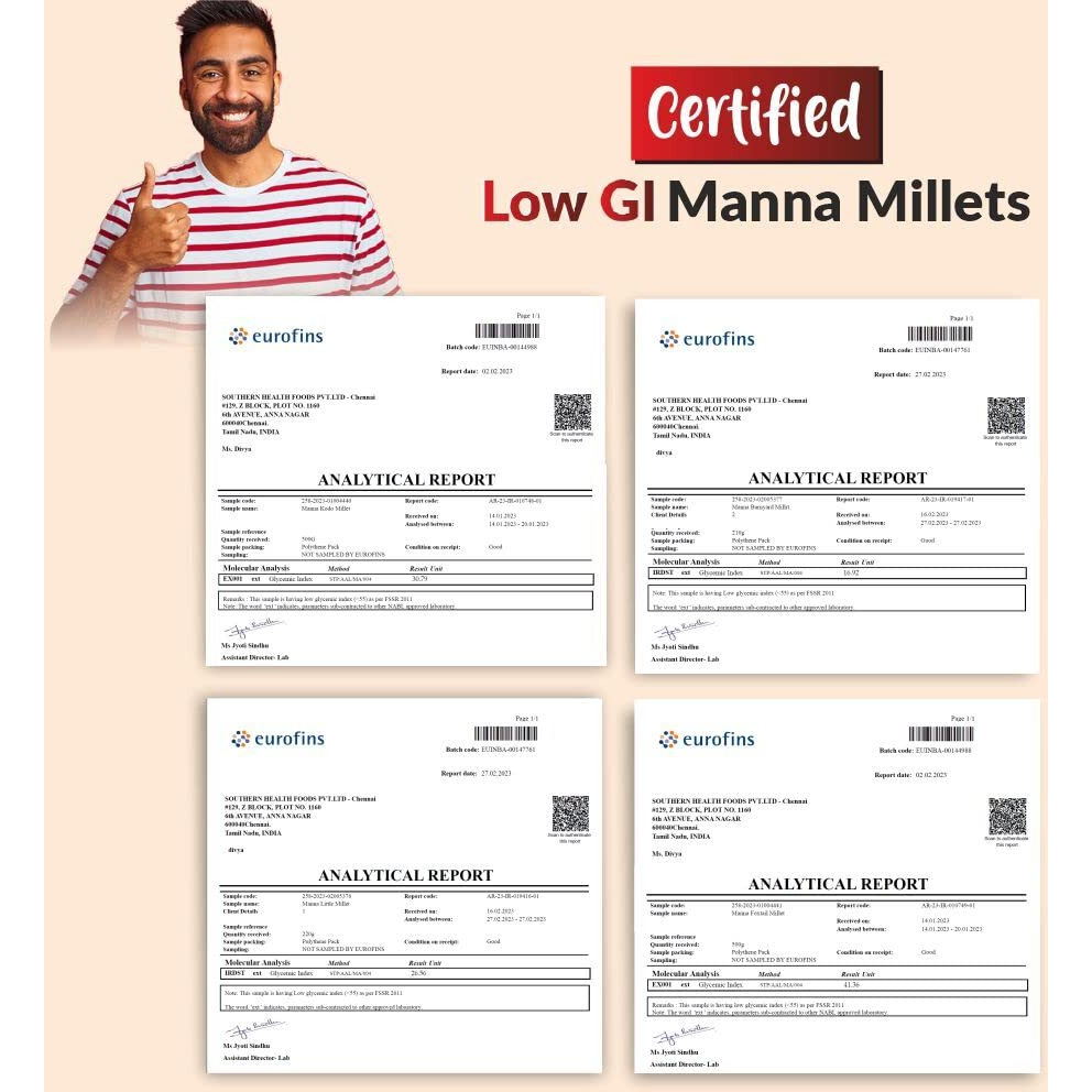 Manna Millets 5Kg Combo Pack of 5, Unpolished Millets, Siridhanya,Certified Low GI, Little 1kg, Kodo 1kg, Foxtail 1kg, Proso 1kg, Barnyard 1kg. Natural Grains 500g(Pack of 10)