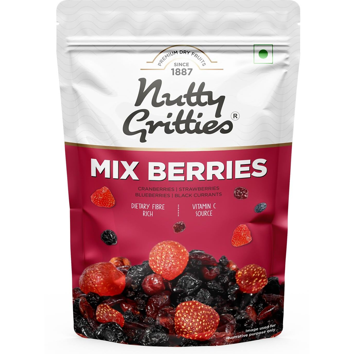 Nutty Gritties Premium Mix Berries 200g - Dried Cranberries, Blueberries, Strawberries, Black Currants | Antioxidant Rich | Healthy Snack for Kids and Adults