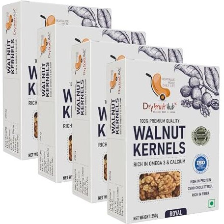 Dry Fruit Hub Premium Kashmiri Walnuts 1Kg Without Shell | Grade 1 Kashmiri Akhrot Giri | Walnut Kernels | Highly Nutritious Healthy Snacks| Freshly Cracked Akrot | Pack Of 4 Each 250g