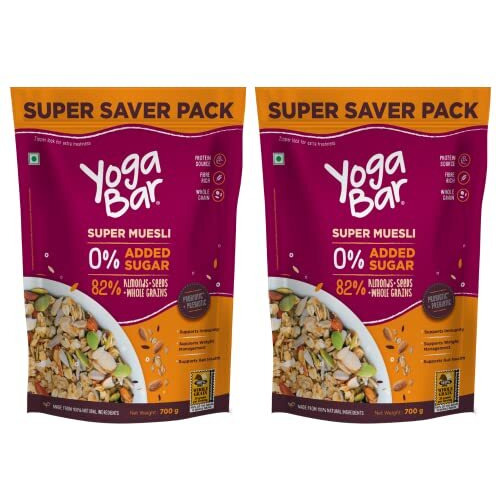 Yogabar Muesli Wholegrain Breakfast Cereals | Healthy Breakfast Cereals | Granola | Gluten Free | Antioxidant Rich | Healthy Food For Breakfast | Protein Rich, Nut (700Gm - Pack Of 2)