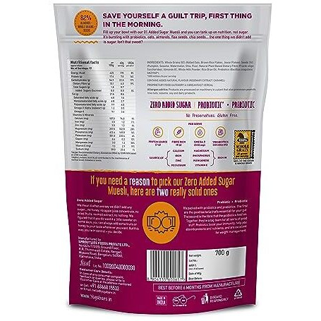 Yogabar Muesli Wholegrain Breakfast Cereals | Healthy Breakfast Cereals | Granola | Gluten Free | Antioxidant Rich | Healthy Food For Breakfast | Protein Rich, Nut (700Gm - Pack Of 2)