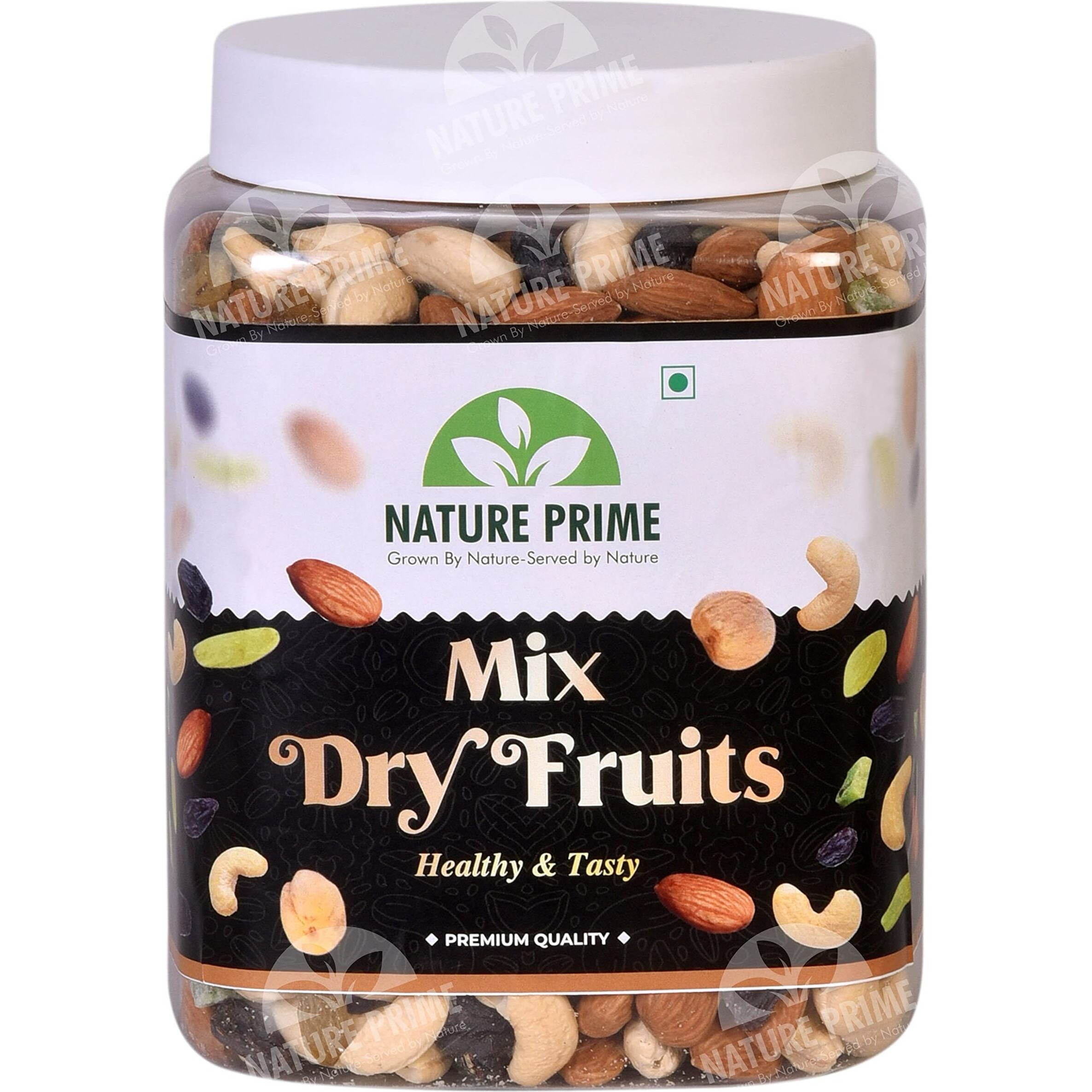 Nature Prime 100% Natural Premium Mix Dry Fruits 1kg with Almonds | Cashew | Kishmish | Apricot | Black Raisins | Dried Kiwi | Nuts and Dry Fruits 1 Kg (Jar pack)