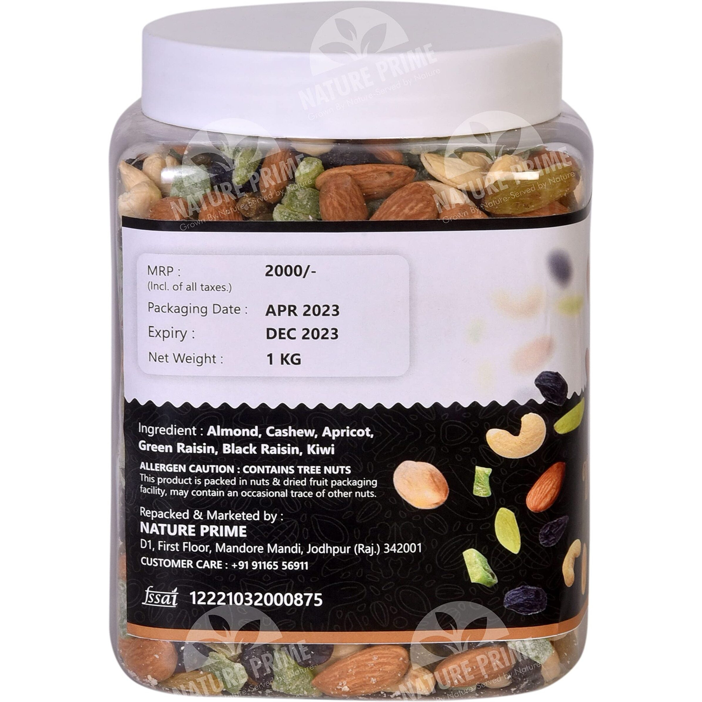 Nature Prime 100% Natural Premium Mix Dry Fruits 1kg with Almonds | Cashew | Kishmish | Apricot | Black Raisins | Dried Kiwi | Nuts and Dry Fruits 1 Kg (Jar pack)