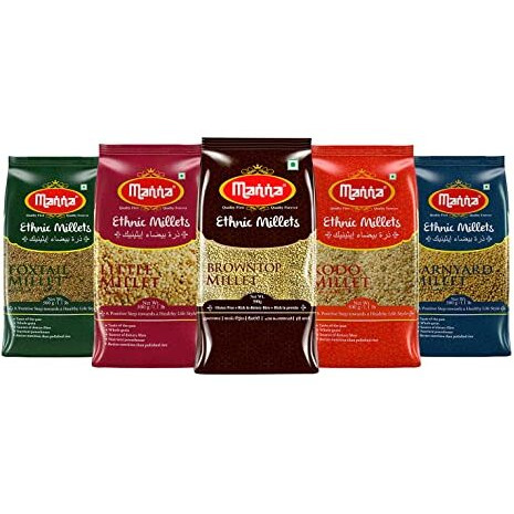 Manna Millets 2.5Kg Combo Pack of 5 (with Browntop), Unpolished Millets, Siridhanya,Certified Low GI, Little 500g, Kodo 500g, Foxtail 500g,Barnyard 500g,Browntop 500g. Natural Grains