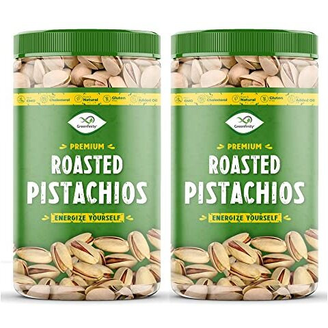 GreenFinity Pistachios Roasted & Salted, 500g (Pack of 2) [Jar Pack].