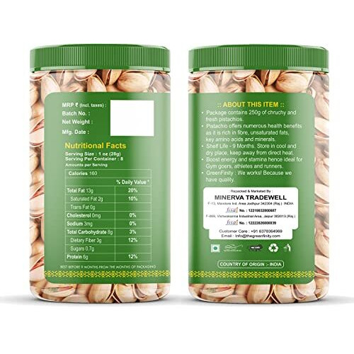 GreenFinity Pistachios Roasted & Salted, 500g (Pack of 2) [Jar Pack].
