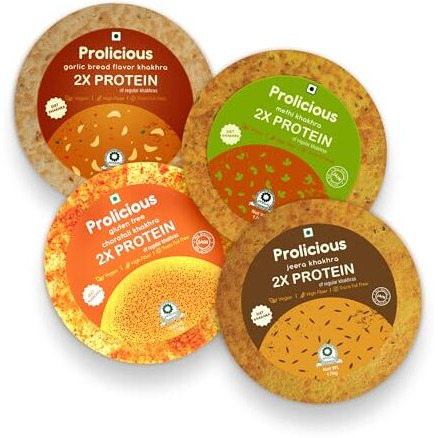 Prolicious 2X High Protein Khakra Combo | No Palm Oil | Plant Based | Easy to Carry (170 Grams Each -Pack of 4)
